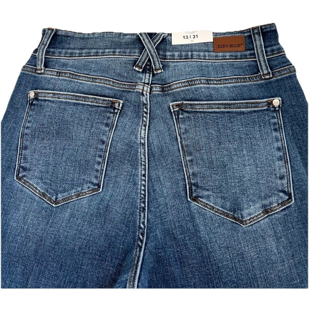 NWT Judy Blue High Rise Double Button Denim Jeans Blue Size 13/31 - Picture 9 of 11